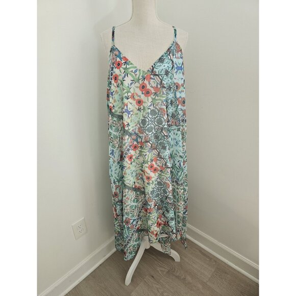 City Chic Fairy Floral Boho Whimsical Sleeveless V-Neck F Midi Green Dress 18 M - Picture 1 of 12
